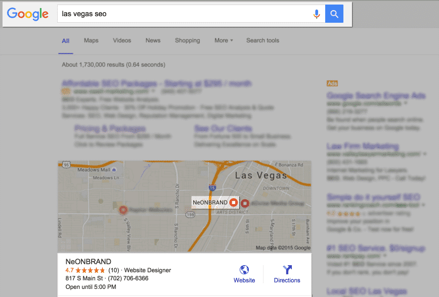 Google Search of Las Vegas SEO - NeONBRAND