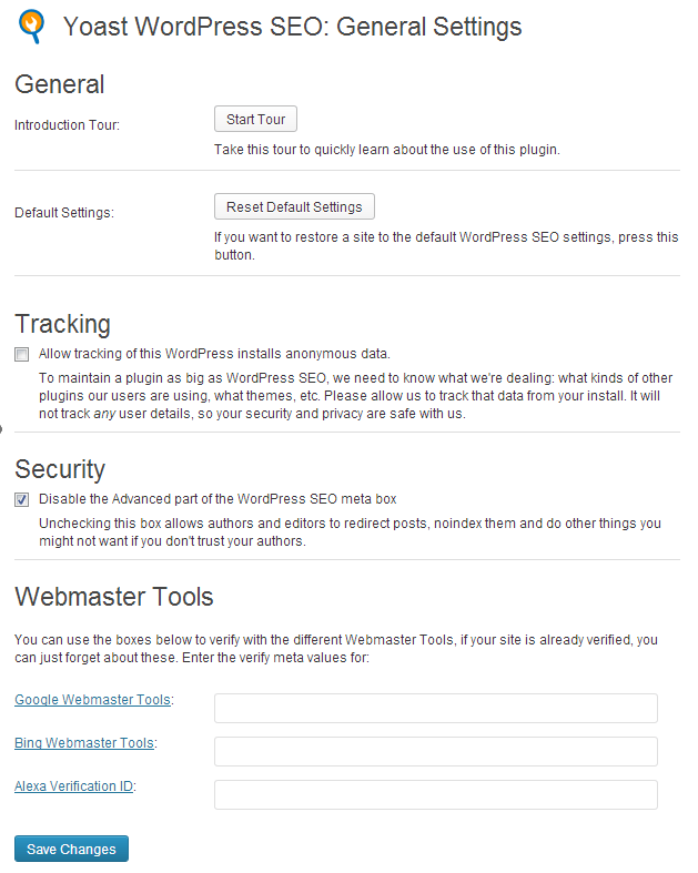 Yoast WordPress SEO: General Settings