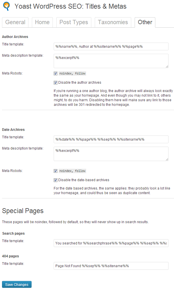Yoast WordPress SEO: Titles & Metas Other
