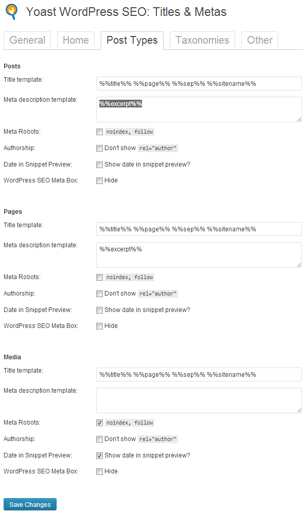 Yoast WordPress SEO: Titles & Metas Post Types