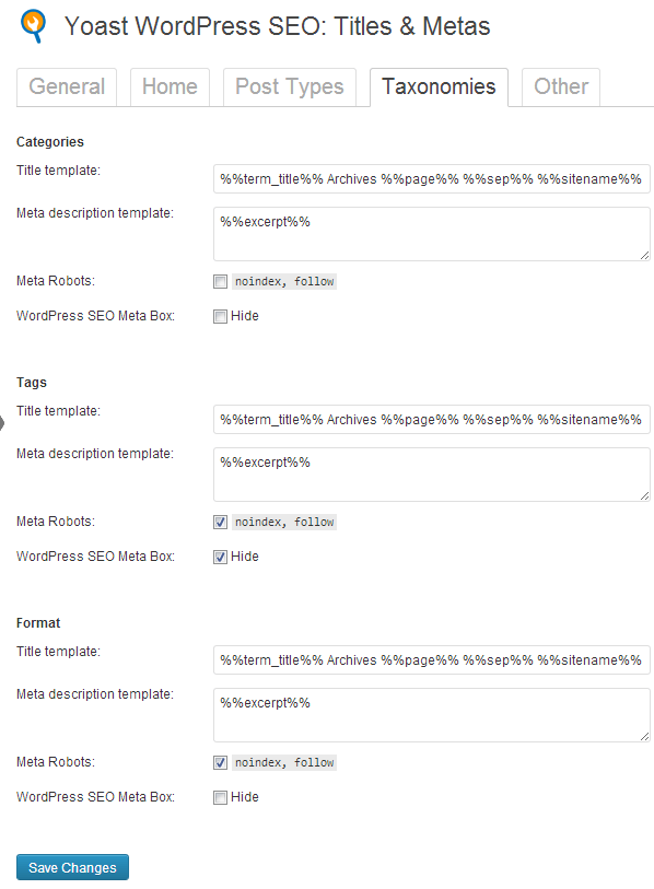 Yoast WordPress SEO: Titles & Metas Taxonomies
