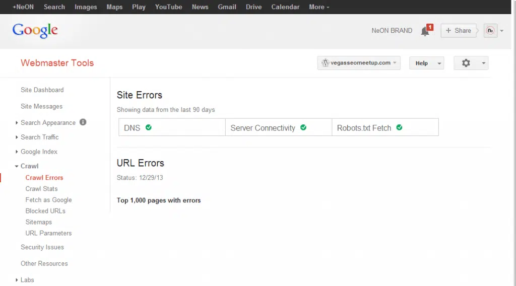 Webmaster Tools Crawl Errors