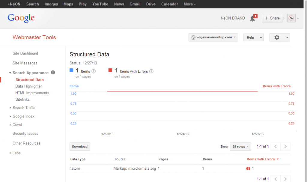 Webmaster Tools Structured Data