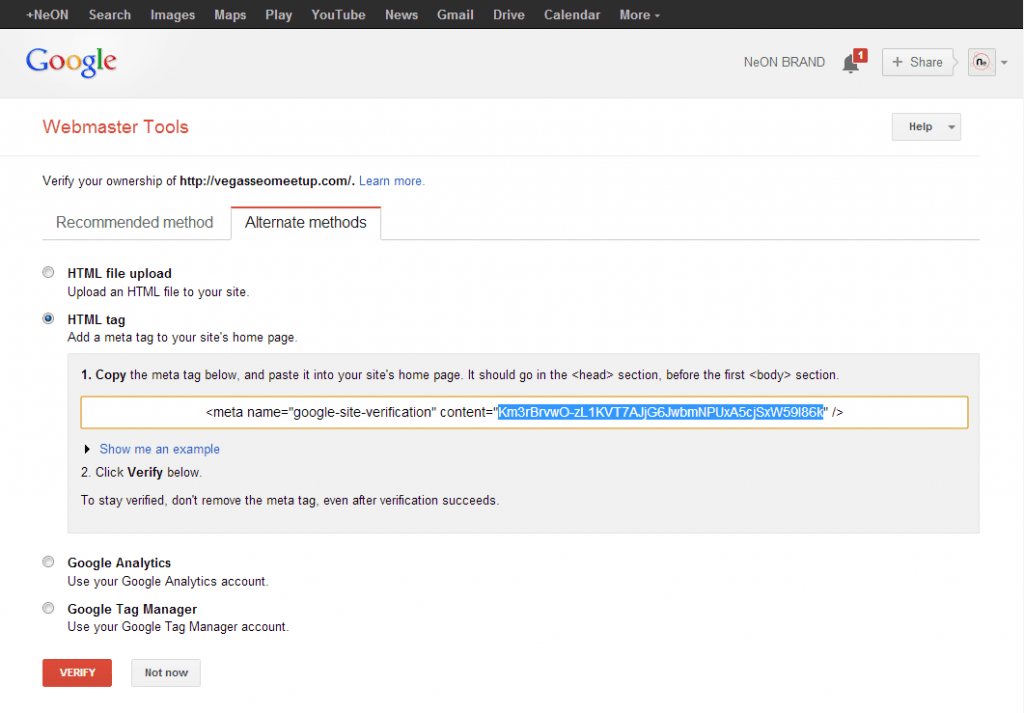 Webmaster Tools Verify Ownership