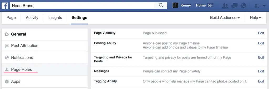 Facebook Admin Settings Page Roles