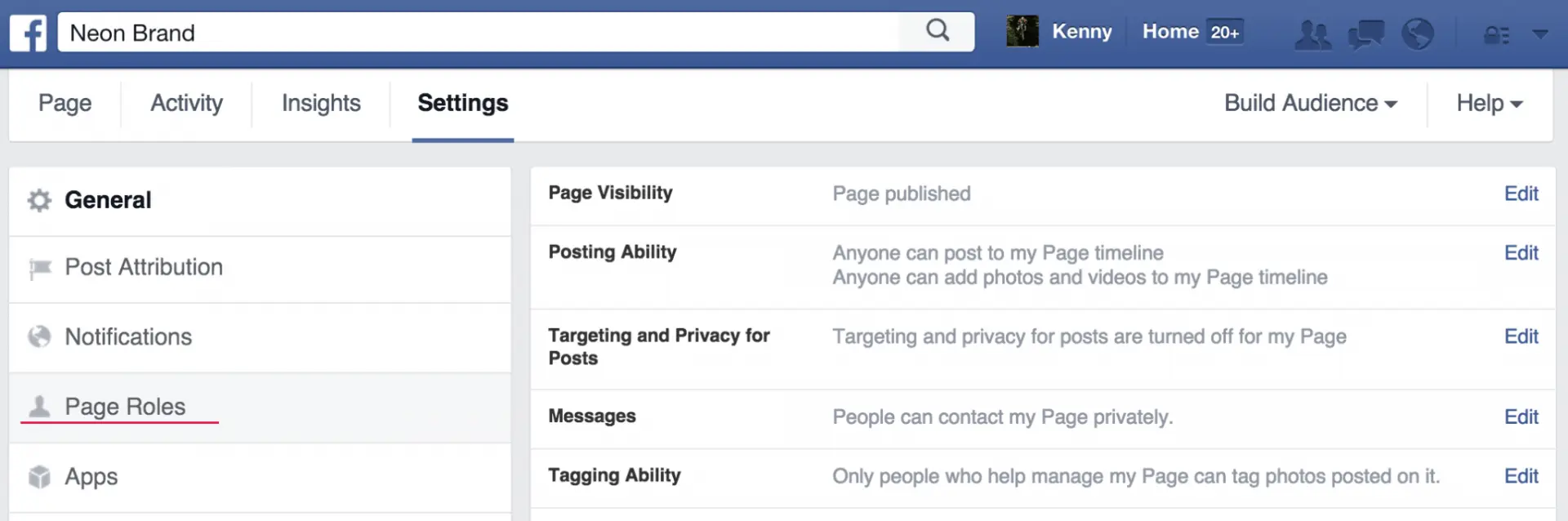 Facebook Admin Settings Page Roles