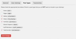 XML Sitemaps for Post Types Settings