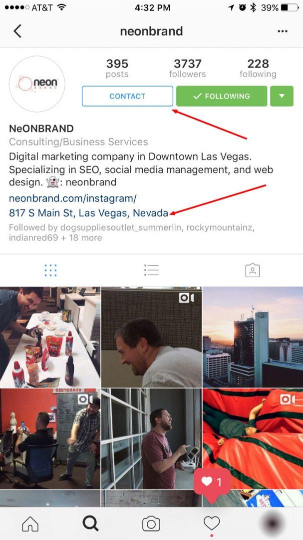Instagram for Business Contact Button and Address