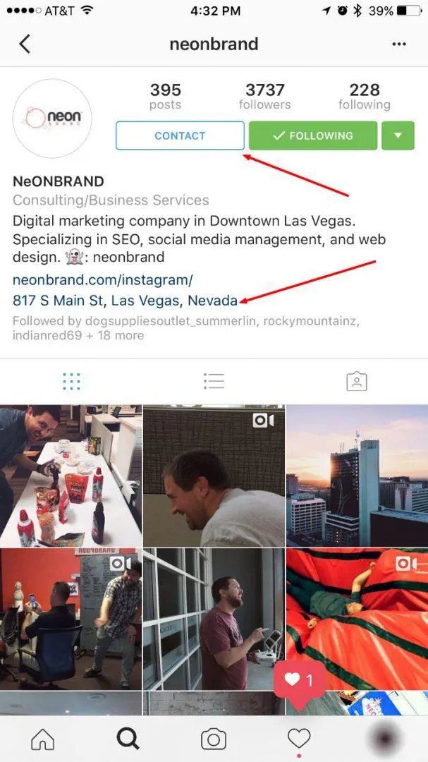 Instagram for Business Contact Button and Address