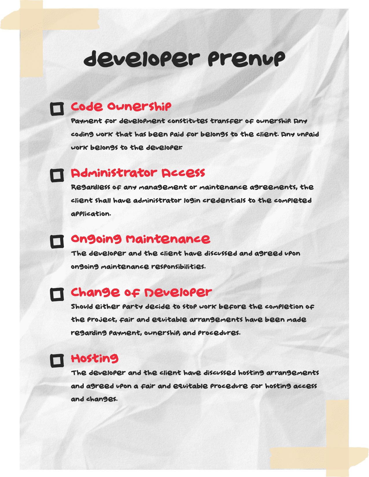 Go through this developer prenup before you commit