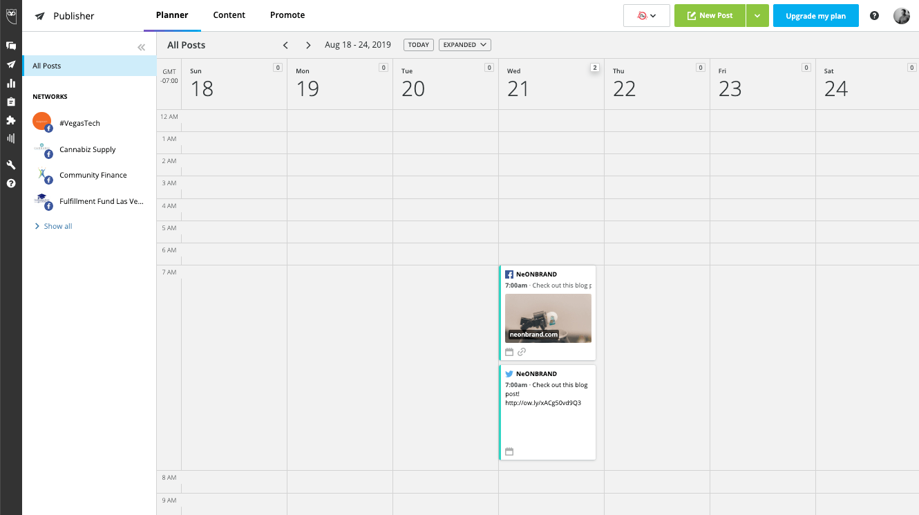 Hootsuite Calendar Planner View